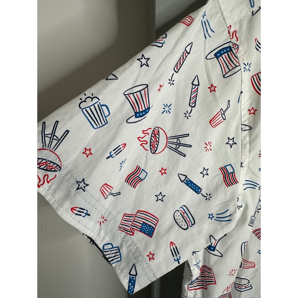 Free Planet Mens 2X White Patriotic BBQ Fireworks Button‎ Up Shirt - Picture 6 of 14